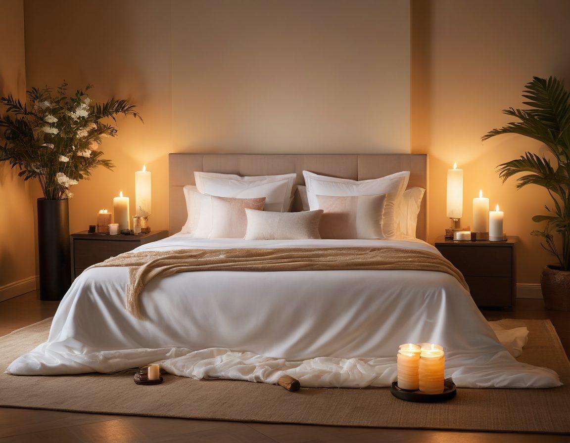 A serene bedroom setting adorned with soft lighting, featuring a tastefully arranged collection of sensual products like elegant massage oils, innovative intimacy toys, and luxurious silk sheets. Include a couple playingfully interacting in the background, exuding warmth and connection, while surrounded by romantic candles and lush flora. Evoke a sense of intimacy and exploration. super-realistic. warm tones. soft focus.